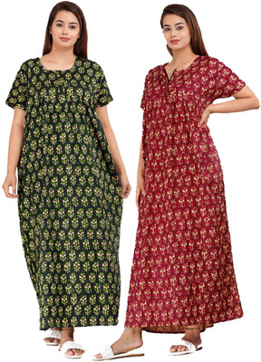 becooper Women Nighty(Green, Maroon)