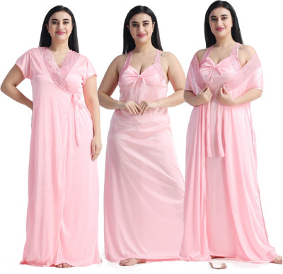LoveMagnet Women Nighty with Robe(Pink)