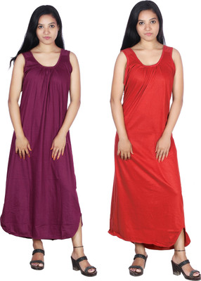 Womie Women Nighty(Purple, Red)