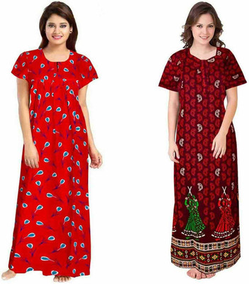 Parth Fashion Women Nighty(Red, Maroon)