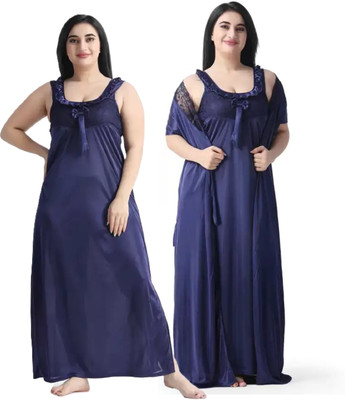 XPIOX Women Nighty Set(Dark Blue)