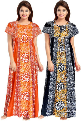 Aryansh Enterprises Women Nightdress(Orange, Black)