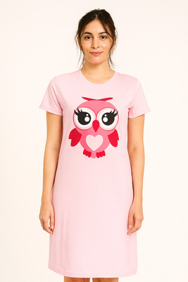 Lipshe Cartoon Women Round Neck Pink T-Shirt