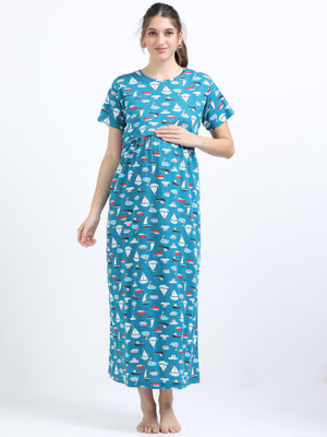 RamApparels Women Maternity/Nursing Nighty(Blue)