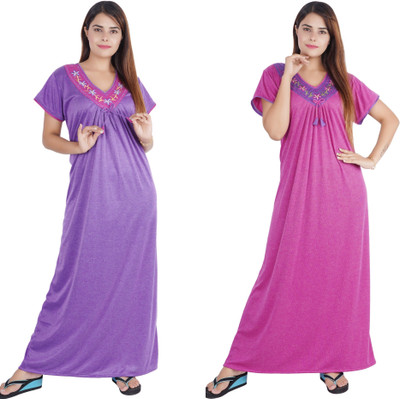 NACNO Women Nighty Set(Purple, Pink)