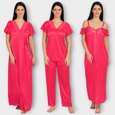 HouseOfCommon Women Nighty Set(Pink)