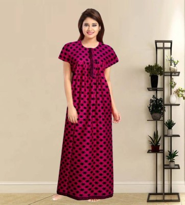 Veena Enterprises Women Nighty(Pink, Black)