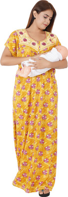 Fashion and Style Women Maternity/Nursing Nighty(Yellow)