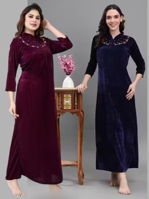CLOTHUS Women Nighty with Robe(Blue)