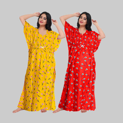 RUCHIKA ENTERPRISES Women Nighty(Red, Yellow)
