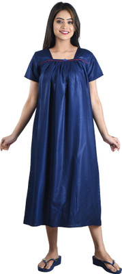 J&S CREATION Women Nighty(Blue)