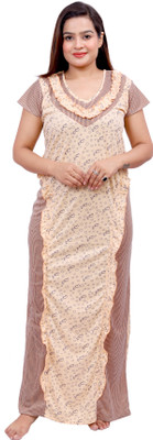 NACNO Women Nighty(Yellow, Brown)