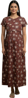 Juana Women Maternity/Nursing Nighty(Brown, White)