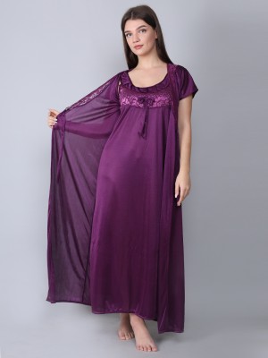 XPIOX Women Nighty with Robe(Purple)