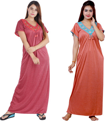 NACNO Women Nighty(Maroon, Brown)