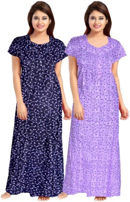 MUDRIKA Women Nighty Set(Purple, Blue)