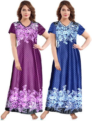Parth Fashion Women Nighty(Purple, Blue)