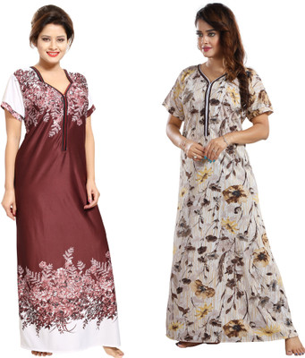 SHOPPING STATION Women Nighty(Multicolor)