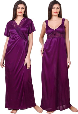 NightBee Women Nighty with Robe(Purple)