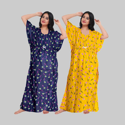 RUCHIKA ENTERPRISES Women Nighty(Blue, Yellow)
