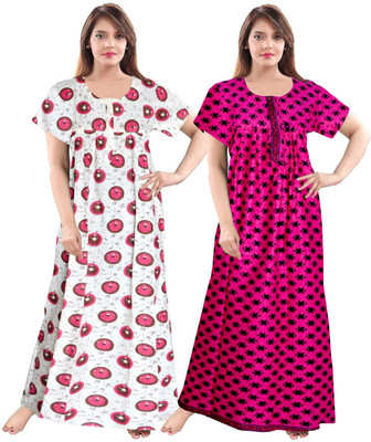 Sarthak Creation Women Nighty(White, Pink)