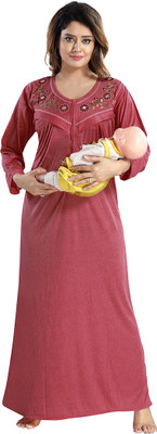 Gutthi Women Maternity/Nursing Nighty(Brown)