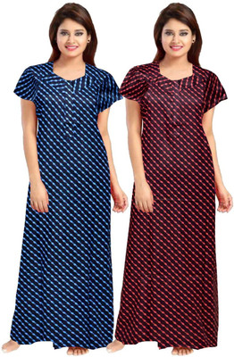 Toomley Women Nighty Set(Blue, Maroon)