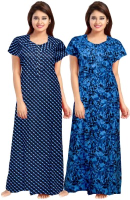 Khushi Print Women Nighty Set(Blue, Black)