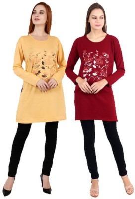 CRAFTLY Women Nightshirts(Maroon, Yellow)