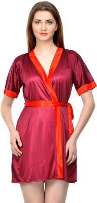 ROWENA Women Nighty with Robe(Maroon)