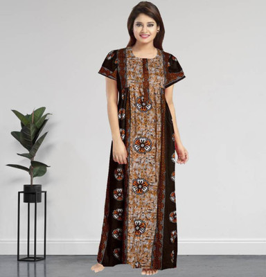 unlocked Women Nighty(Brown, Beige)