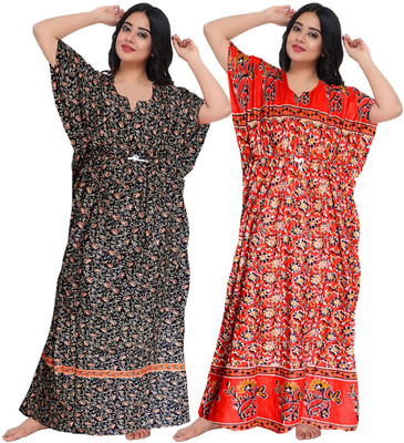 MUDRIKA Women Nighty Set(Black, Red)