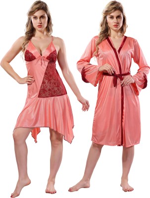 Be You Women Nighty with Robe(Pink)