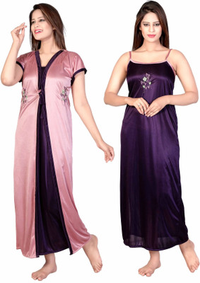 HR creation Women Nighty with Robe(Pink, Purple)