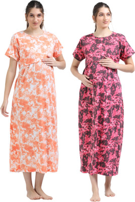 YAZHINI Women Maternity/Nursing Nighty(Multicolor)