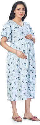 TriShade Women Maternity/Nursing Nighty(Blue)
