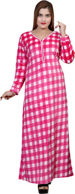 NACNO Women Nighty(Pink, White)