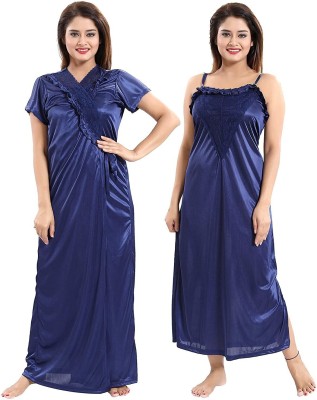 Rangmor Women Nighty with Robe(Dark Blue)