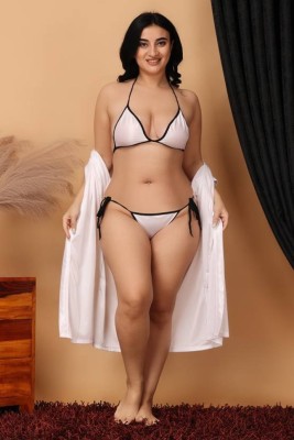 MESGENDA Women Robe and Lingerie Set(White)