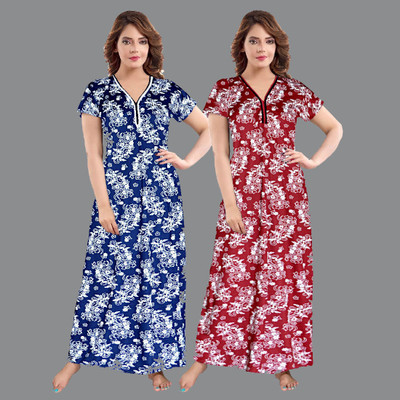 Parth Fashion Women Nighty(Blue, Maroon)