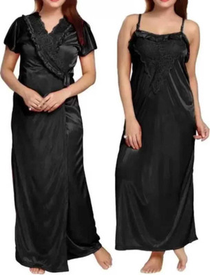 ND Night Desire Women Nighty with Robe(Black)