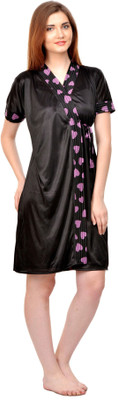 ROWENA Women Robe(Purple, Black)