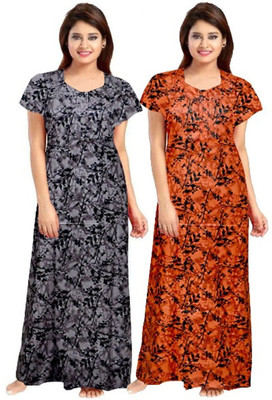 AAKARSHANA CREATION Women Nighty Set(Orange, Grey)