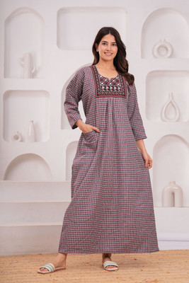 K.D.PRINTS Women Nightdress(Pink)