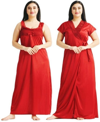 XPIOX Women Nighty Set(Red)