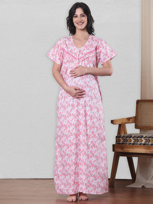 Secret Wish Women Maternity/Nursing Nighty(Pink)