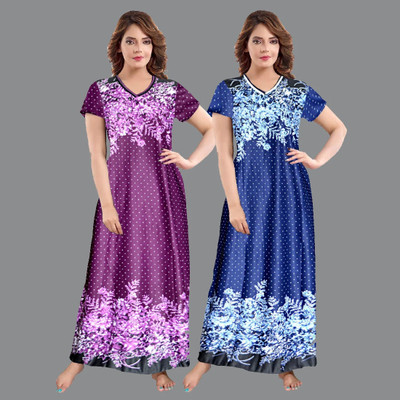Hans Crafted Women Nighty(Purple, Blue)