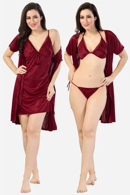 DreamBe Women Nighty with Robe(Maroon)