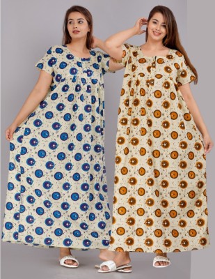 Trendy Fab Women Nighty Set(Yellow, Blue)