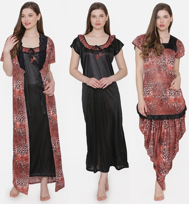 PHALIN Women Nighty Set(Red, Black)